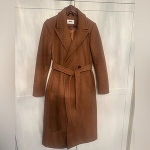DKNY Camel Brown Belted Wool-Blend Trench Coat